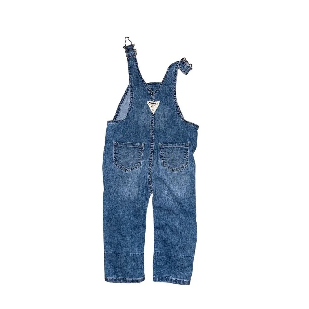 OshKosh B'gosh Baby Girls Denim Bib Overalls Blue Floral Lined Size 18M vestback
